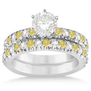 Ensemble de mariage en or blanc 18 carats avec diamant jaune de 1,14 carat et diamant pour les mariées - Product Image 2