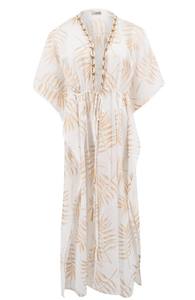 Ultime Touch Of Luxury Perfect Beach Day Boho Ladies Summer Evening Long Kimono Femmes Gold Palm Leaves Print Cover Up Dress - Product Image 3