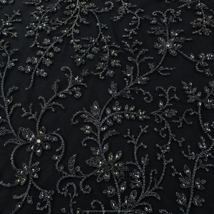 European American Luxury Floral Pattern Handmade Gold Stone <b>Embroidery</b> Beaded Lace Fabric 100% Polyester Breathable Lightweight - Product Image 4