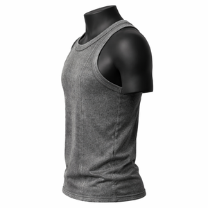 Camiseta sin mangas para hombre con lavado ácido, estilo vintage, minimalista, para fitness y gimnasio, camiseta muscular, chaleco deportivo de algodón personalizado - Product Image 3