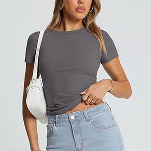 Camisetas de algodón para mujer, camisetas básicas de manga corta con cuello redondo, camisetas cortas sólidas informales de verano, camisetas de siguiente nivel - Product Image 3