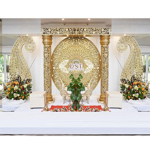 การต้อนรับงานแต่งงานของชาวอินเดียการตกแต่งเวทีสีทองการแต่งงานแบบดั้งเดิมเวทีสีทองสวยงาม Jaimala และ Nikah ตกแต่งเวที USA - Product Image 1