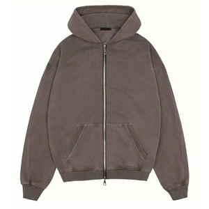 OEM personnalisé 500 gsm coton lourd éponge français vintage tissu vieilli patchs logo broderie lavage à l'acide sweats à capuche zippés - Product Image 3