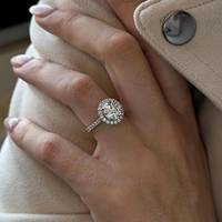 Cincin pertunangan Halo berlian Cemerlang bulat 2 karat, cincin lamaran emas putih/14k atau 18k Lab VVS2/2ct D