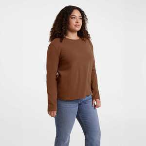 Prêt à expédier haute qualité 100% coton essentiel à manches longues t-shirts vierges pour femmes T-shirt à manches longues avec impression de logo personnalisé - Product Image 1