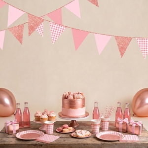 <span class=keywords><strong>Guirlande</strong></span> triangulaire personnalisée en papier <span class=keywords><strong>rose</strong></span> doré à carreaux pour la décoration de fête d'anniversaire, de baby shower ou de mariage - Product Image 5