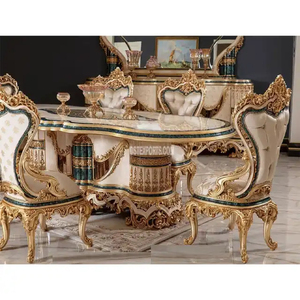 Juego de Comedor de Lujo Estilo Turco para 6 Personas, Madera de Teca Antigua Tallada a Mano, Juego de Comedor Real Hecho a Mano - Product Image 1