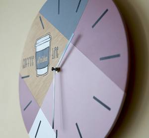 Reloj de pared de café, decoración de madera redonda geométrica minimalista, colgante de doble cara, reloj azul y blanco Pastel de un lado - Product Image 4