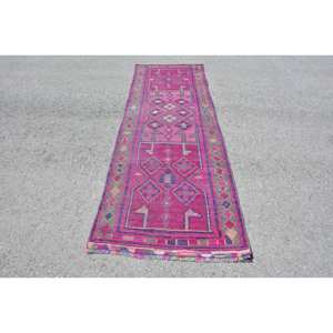 พรมตุรกีทำด้วยมือสีชมพูวินเทจ3.1 x 10.1ft สี่เหลี่ยมผืนผ้าพื้นที่ขนาดใหญ่เย็บปะติดปะต่อกันสำหรับห้องนั่งเล่น - Product Image 1