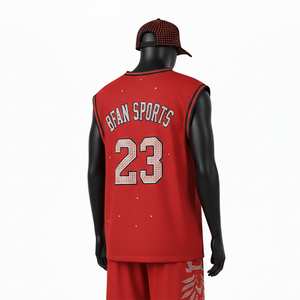 Camiseta de Baloncesto para Mujer, Ligera, Transpirable, de Malla de Poliéster, Roja, sin Mangas, con Diseño de Ribete, Logotipo Personalizado, Algodón - Product Image 5