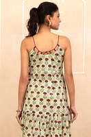 Earthy Elegance Fresh & Flowy menthe vert Floral main bloc imprimé Spaghetti robe femmes froncé buste été plage longue robe