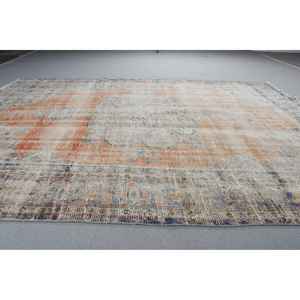 Alfombra vintage grande de 6,3x8,5 pies, alfombra de lana turca azul con plantas y árboles - Product Image 3