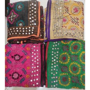 Ladies Luxury Phulkari Embroidery Dupatta New Arrival Multicolor Animal Print Square <b>Shawl</b> Hand Drawn Printing Cotton Georgette - Product Image 2
