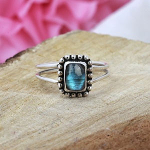 Blue Flashy <b>Labradorite</b> <b>Ring</b> 925 Sterling Silver Minimalist Jewelry Natural Gemstone Spectrolite <b>Ring</b> Boho Style <b>Ring</b> Gift - Product Image 2