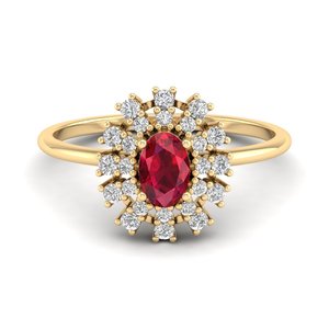 Anillo REYES de Plata de Ley 925 con Rubí de Corte Ovalado de 0.5 Quilates y Halo de Moissanita para Mujer, Piedra de Nacimiento, Joyería Fina - Product Image 1