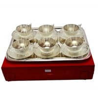 Théière plaquée argent aspect antique avec 6 tasses et 1 plateau Vaisselle sans fin Article décoratif Diwali Cadeau Article à vendre