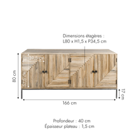 Buffet moderne en bois de manguier Paulette pour salon, salle à manger, chambre et usage hôtelier