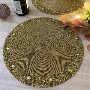 Handmade beaded <b>placemat</b> tablemat inch burgundy <b>red</b> bead charger plate - Product Image 4