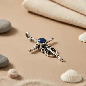 Collier pendentif en argent 925 avec lapis-lazuli pour femme, bijoux tendance, cadeau - Product Image 3