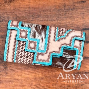 กระเป๋าคลัทช์หนังวัวแท้แบบถือกระเป๋าสตางค์หนังสีเทอร์ควอยซ์แนววินเทจใส่บัตรเครดิตเงินสดของขวัญ - Product Image 1