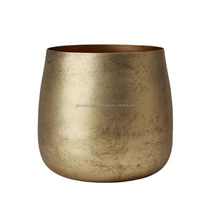 Modern Style Metal Sheet Luxury <b>Planter</b> With <b>Gold</b> Powder Coating Finishing Round Shape Simple Design For Garden Decoration - Product Image 1
