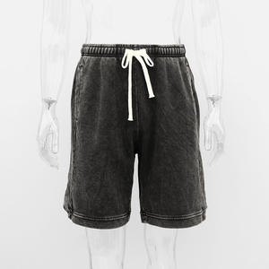 Vente en gros de shorts vintage en coton noir délavé à l'acide pour hommes design vieilli de qualité personnalisée avec poches - Product Image 2