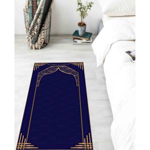 พรมละหมาดสีน้ำเงินและสีทอง: พรมสำหรับการละหมาดของชาวมุสลิมที่สวยงาม พรมบางแบบไม่ถักทอ - Product Image 4