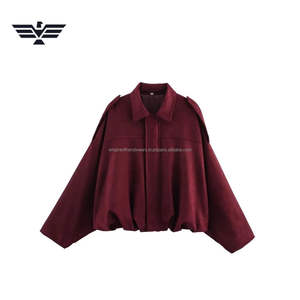 Blouson bombardier en cuir suédé tissé surdimensionné pour femmes solide teint sur support respirant ourlet élastique coupe ample manteau court en PU pour l'automne - Product Image 5