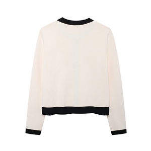 สเวตเตอร์คาร์ดิแกนสำหรับผู้หญิงเสื้อสเวตเตอร์ลำลองแขนยาวสีเบจกระดุมแถวเดียว - Product Image 2