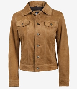 Femmes pour marron daim en peau de mouton Blazer double boutonnage doublure en soie motif solide coupe-vent manches longues bouton printemps automne - Product Image 1