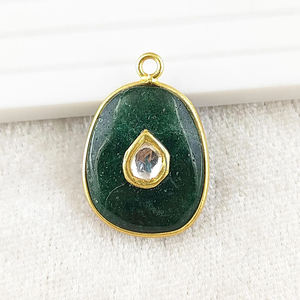 Venta al por mayor de cuarzo rosa natural inusual Kundan Meenakari oro Vermeil colgante para mujeres con ajuste de bisel desigual joyería - Product Image 4