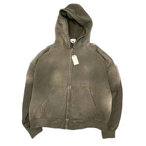 Vente en gros de streetwear sweats à capuche zippés vintage vierges en polaire 100% coton pour hommes, sweats à capuche zippés lavés à l'acide en éponge française pour hommes - Product Image 4