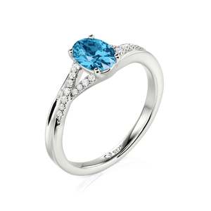 Anillo de Compromiso Ovalado de Lujo Jeulia con Diseño de Tallo Dividido Personalizado y Engaste Chapado en Rodio - Product Image 2