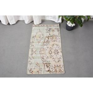 Tapis Vintage en Laine Turque de 1.8x3,1 pieds, Beige, Vert, Patchwork, Technique de Tissage Plat pour Décorations de Salon, 4m de Latex - Product Image 1