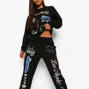 Mode personnalisé deux pièces ensemble femmes vêtements coton polaire pantalons de survêtement et sweat à capuche ensemble broderie Logo Streetwear survêtements femmes - Product Image 4
