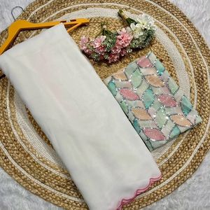 Chemisier en soie indien traditionnel Georgette rangoli Saree et Banglori en soie avec belle séquence et travail multi Codding - Product Image 5