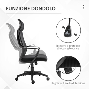 Silla de oficina reclinable Vinsetto con reposacabezas y soporte lumbar, poliéster, 64x55x116-126 cm, negro - Product Image 5