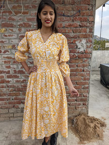 Vestido bohemio de verano con diseño floral estampado de bloque de mano y bolsillo bordado 100% algodón Casual vestido forrado indio - Product Image 5