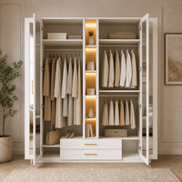 Armoire de chambre à coucher avec miroir LED blanc personnalisé, meubles de placard avec étagères et tiroirs pour hôtel, villa