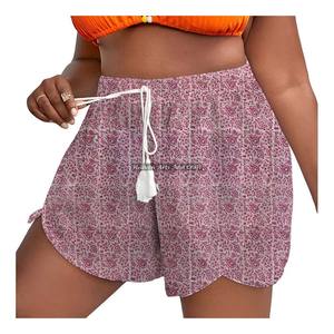 Shorts de Verano Estilo Bohemio para Mujer, Cintura Ajustable con Cordón de Algodón, 100% Algodón, Estampado a Mano, Cintura Alta, Cierre Elástico - Product Image 6