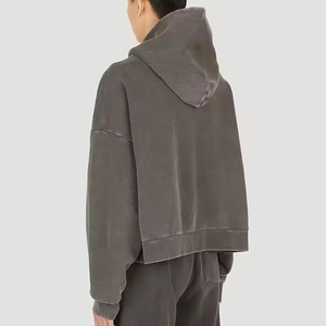 Sweat à capuche vintage surdimensionné de luxe OEM pour hommes 450gsm poids lourd 100% coton Boxy recadrée doublure lavée à l'acide automne - Product Image 5