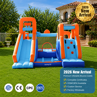 Château gonflable personnalisable avec toboggan long et glissades aquatiques, petit modèle gonflable pour jardin familial