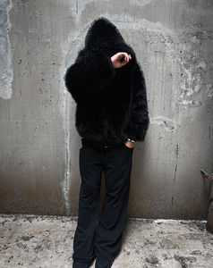 Custom Logo Oversized Men's Sweatshirts Heavyweight Zipper <b>Fur</b> Hooded Cotton Fleece Drop Shoulder Street Wear Style For Winter - Product Image 4