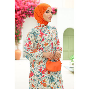 Robe Hijab Rose en Mousseline de Soie de Haute Qualité, Imprimé Floral Semi-Boutonné, Taille Empire, Simple, Élégante et Modeste, Idéale pour les Fêtes, en Soie - Product Image 5