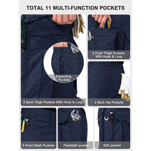 Pantalones de trabajo ligeros y duraderos informales para hombre, pantalones Cargo con logotipo personalizado, botón multibolsillo, cierre de mosca, pedidos directos de fábrica al por mayor - Product Image 3