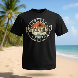 Camiseta vintage 63 de edición limitada, unisex, para adultos, regalo de cumpleaños, manga corta, cuello redondo, serigrafía - Product Image 3
