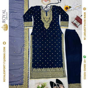 Collection de Salwar Kameez/Ensemble de Robes en Velours Viscose Entièrement Brodé de Qualité Supérieure, Style Ethnique, Nouvelle Collection Royal Export avec Ensemble Dupatta - Product Image 6