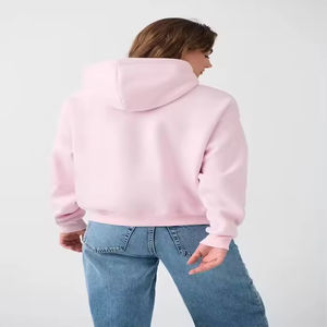 Sweat à capuche oversize avec poche kangourou sur le devant rose, épaules tombantes, uni, manches longues, en coton, pour femme - Product Image 2