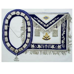 Tablier maçonnique de past maître de qualité supérieure, 100% peau d'agneau, avec collier à chaîne + tablier à bijoux gratuit, rayé bleu, GRAND LODGE PAST MASTER APRON - Product Image 1