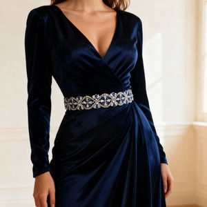 บริเดลลา BS161ML เข็มขัดแต่งงานสีกรมท่าประดับด้วยพลอยเทียมและไข่มุก ปรับขนาดได้สำหรับเจ้าสาวในงานพิธีการ - Product Image 1